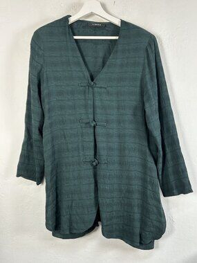 L. Bates Vintage Frog Closure Jacket Womens Dark Green Textured Crinkle Medium